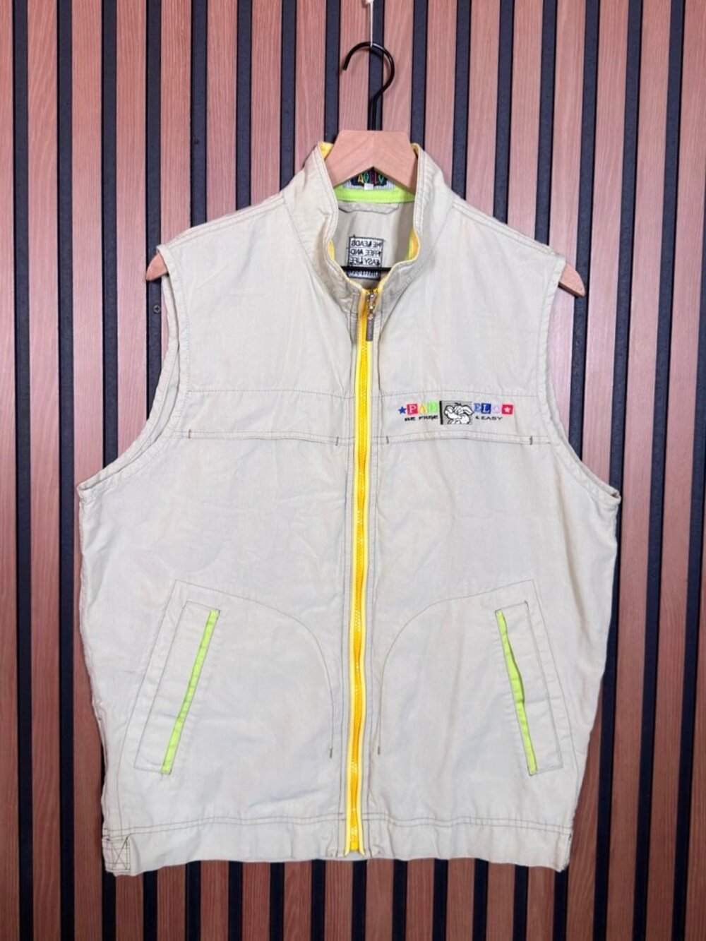 Vintage Pagelo Vest Large Mens Beige Yellow Full Zip Japanese Selvedge